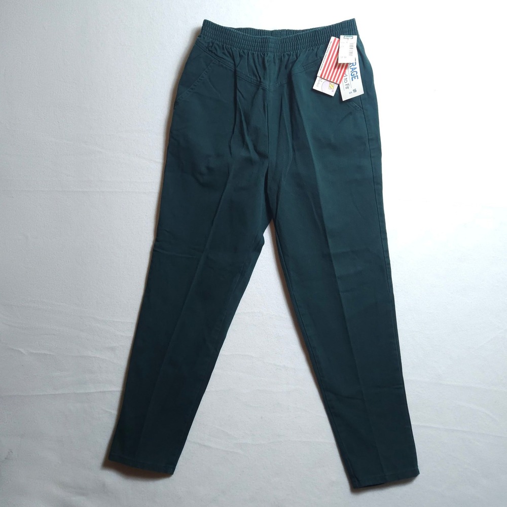 Vintage 90s Pizzazz High Waisted Pants Forest Green Cotton Tapered Leg NWT Sz 16